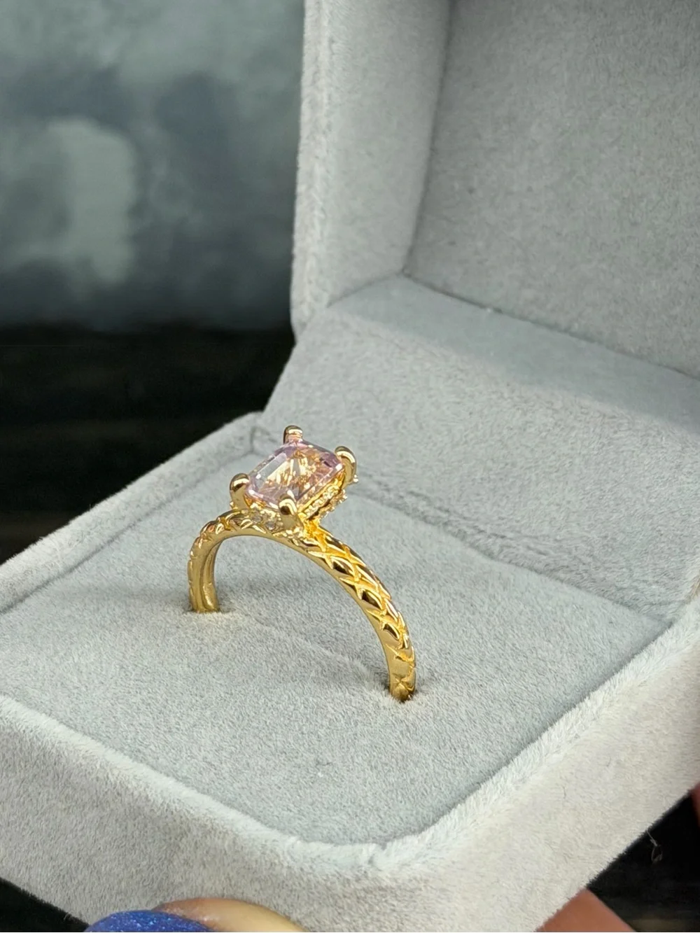 Stunning Hidden Halo Natural 1CT Pink Topaz Ring 18K Yellow Gold Plated Size 8